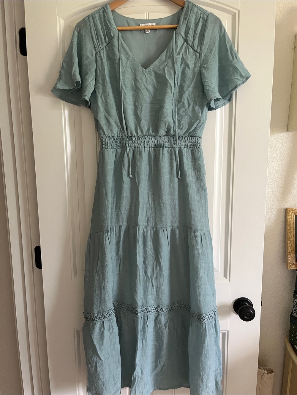 Luxology Dusty Blue V-Neck Tiered Midi/ Maxi Dress